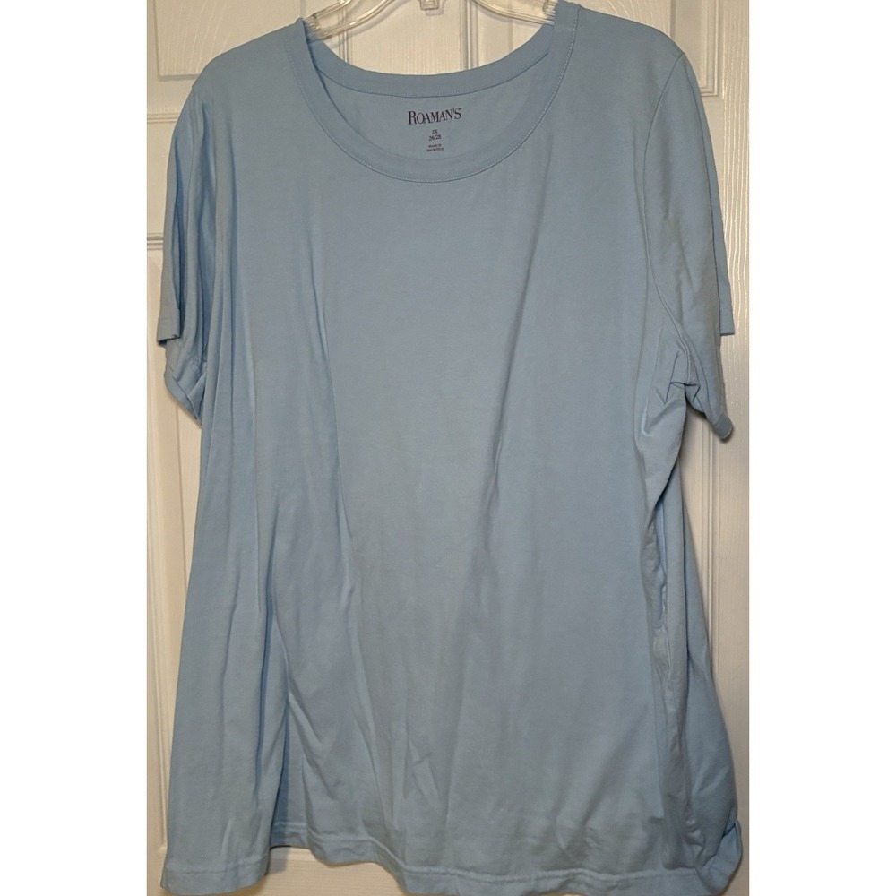 Roaman's Women's Basic Blue  Crew Neck T-Shirt Size 2XL